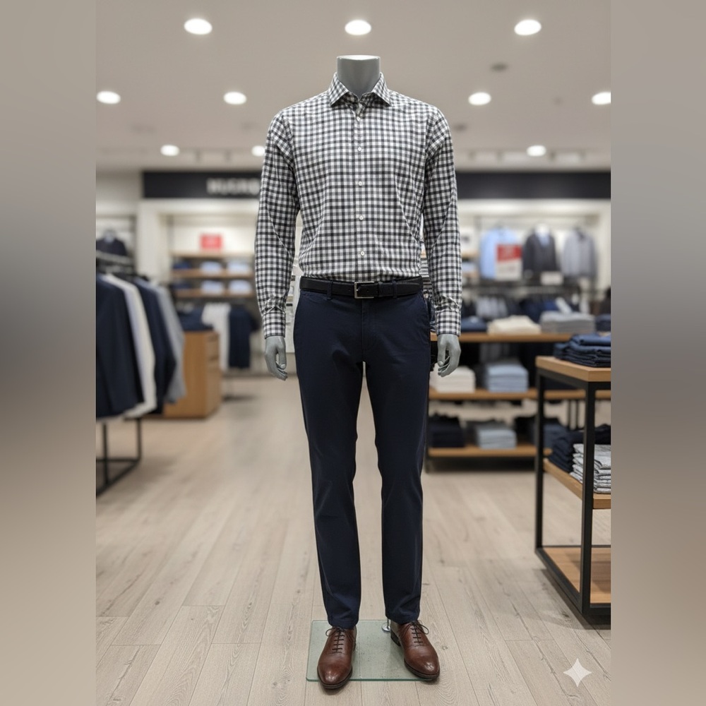 Hugo Boss Gray and White Checkered Shirt